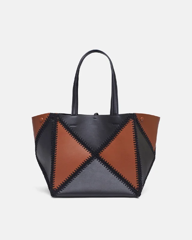 The Origami Tote - Alt-Nappa Crochet Tote - Tan/Black