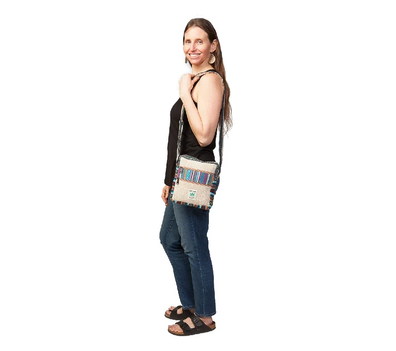 Boho Shoulder Bag, Natural Hemp/Cotton Blend, Funky Design, Gift For Her