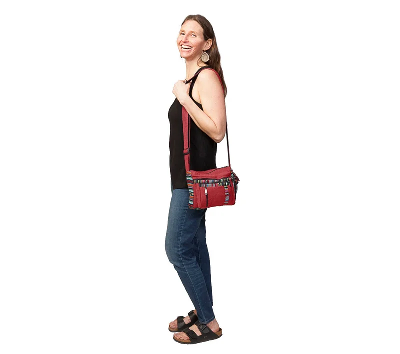 Everyday Purse, Burgundy Cotton Shoulder Bag, Boho Purse