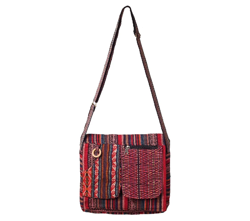 Funky Red Messenger Bag, 100% Cotton, Bohemian Purse, Adjustable Strap