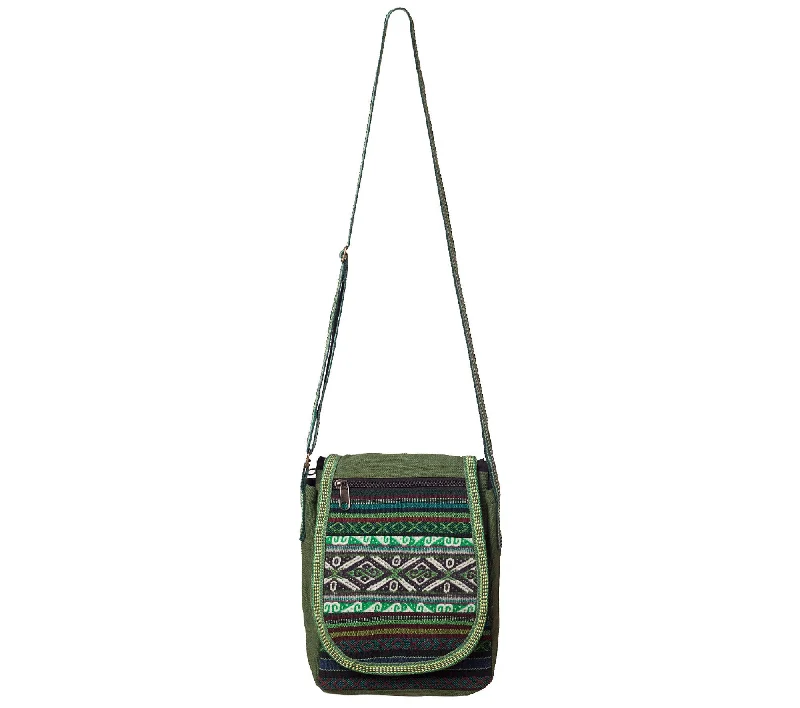 Green Bohemian Crossbody Bag, 100% Cotton, Festival Bag