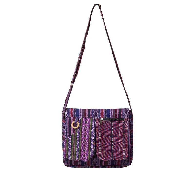 Purple Bohemian Purse, Hippy Tote Bag, 100% Cotton Messenger Bag, Adjustable Strap