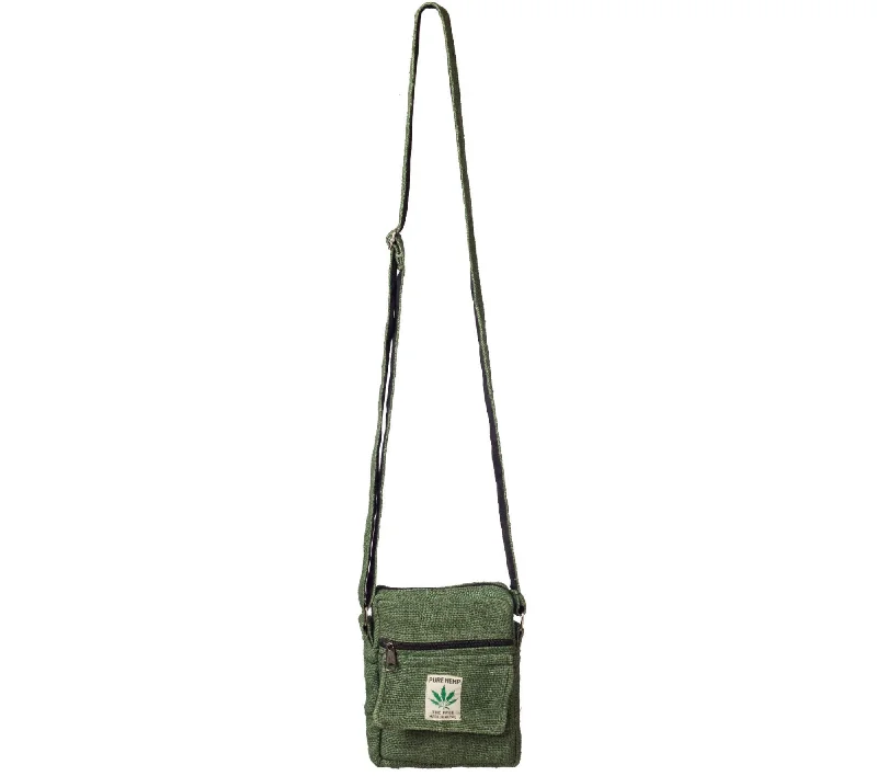 Small Vegan Shoulder Bag, Green Hemp Crossbody Bag, Eco-Friendly Purse