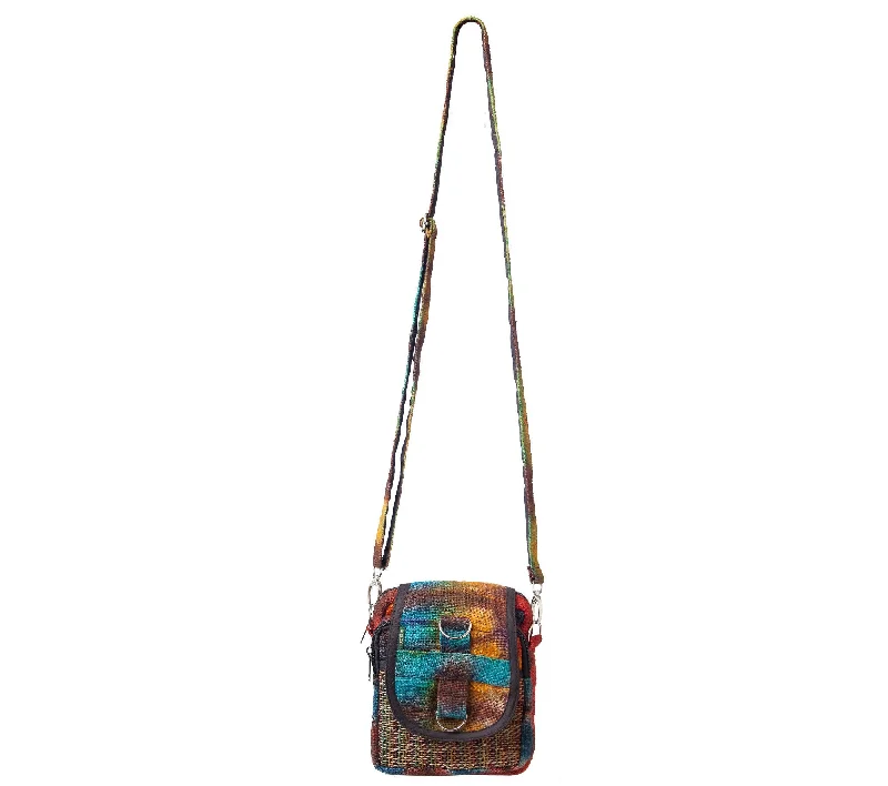 Tie-Dye Small Shoulder Bag, Pure Hemp, Thin Adjustable Strap, Zipper Pocket