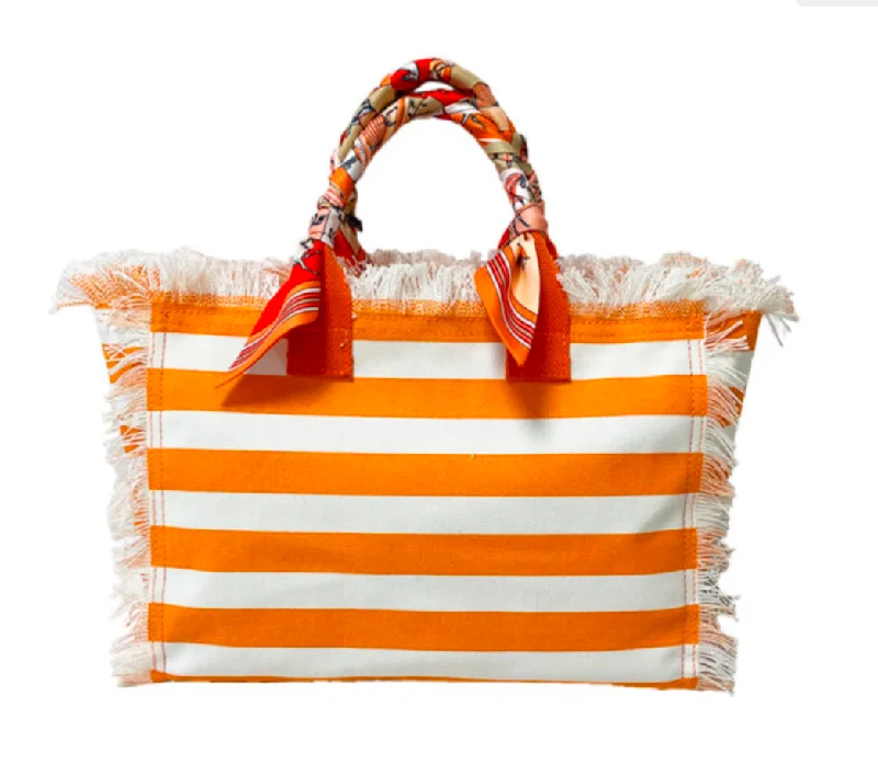 Canvas Beach Bag - Orange Stripe