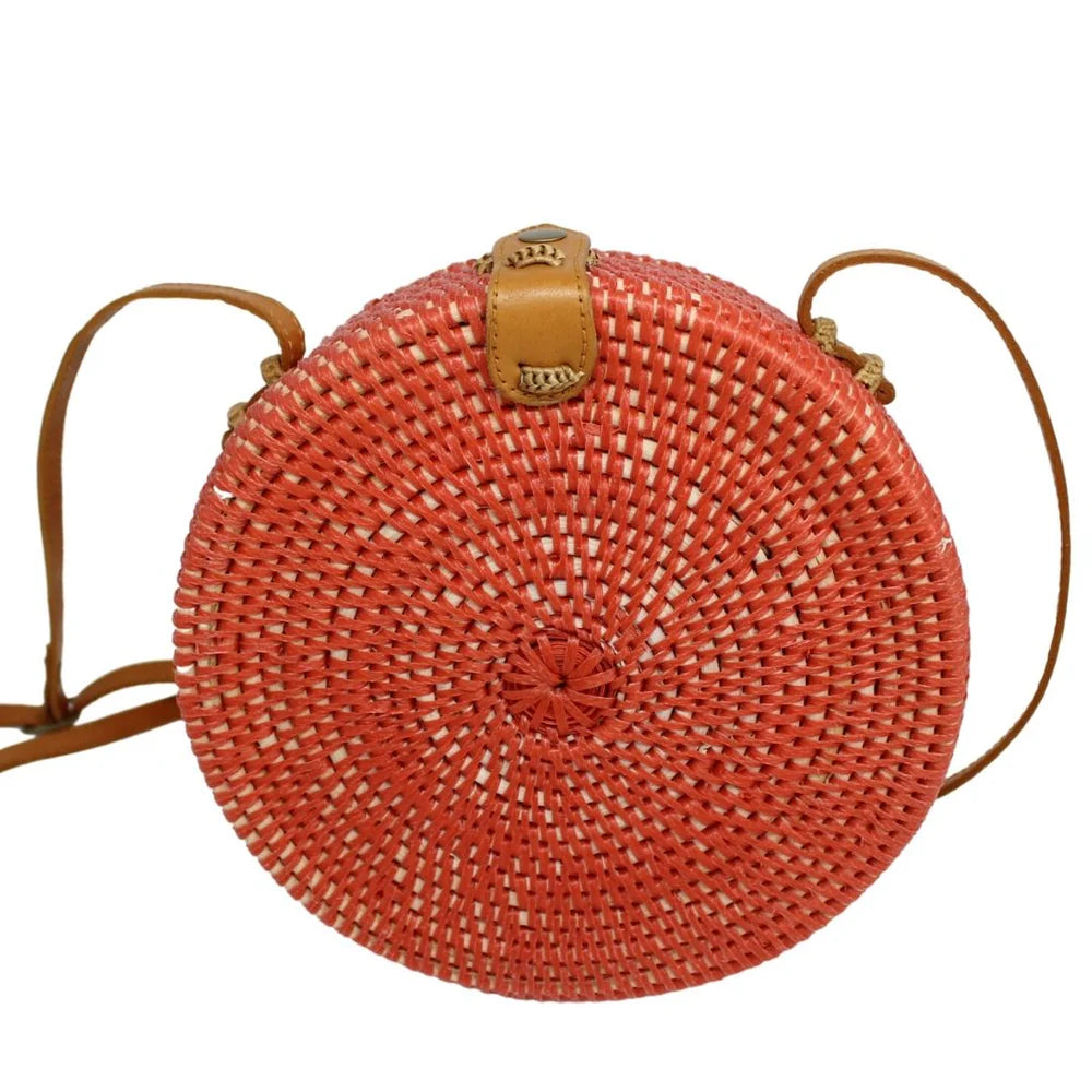 Round Rattan Bag - Orange