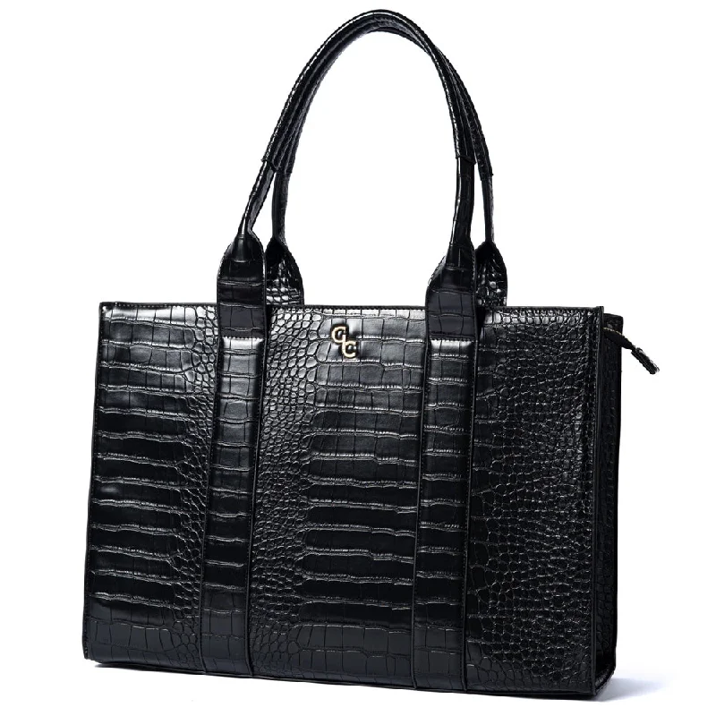 Galway Crystal Fashion XL Tote Black Croc Detail