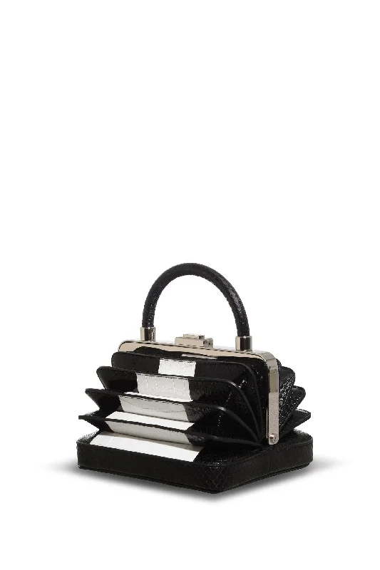 Diana Bag in Black Snakeskin & Ivory Crocodile Leather