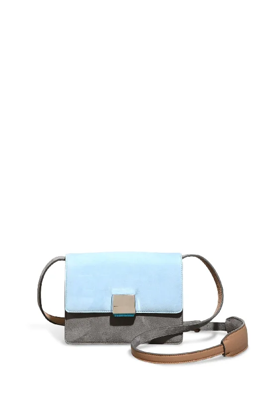 Mercedes Shoulder Bag in Grey, Light Blue & Nude Suede and Nappa Leather