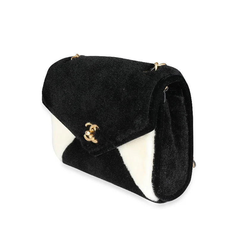 Black & White Shearling Small Single Flap Bag