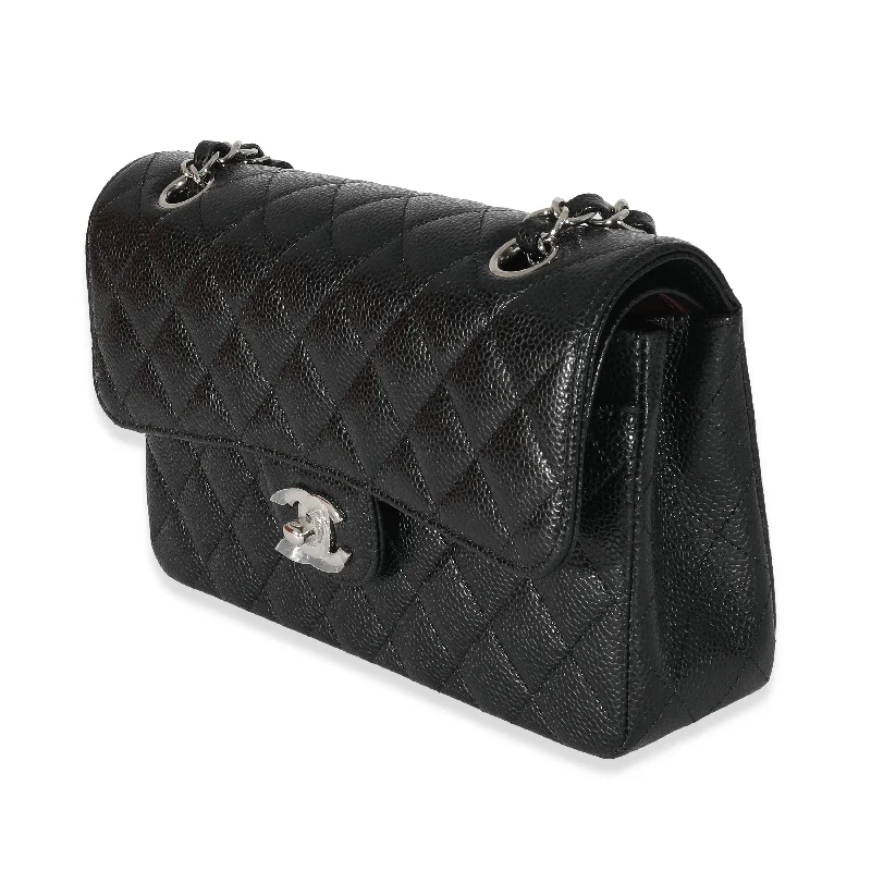 Black Quilted Caviar Small Classic Double Flap Bag