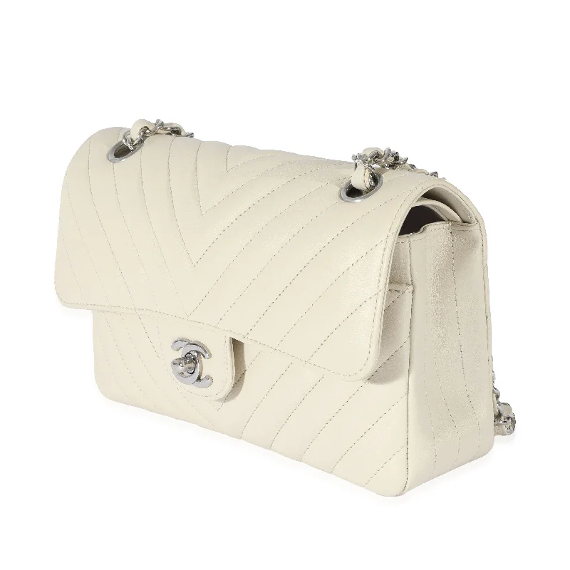 22C Neutral Chevron Calfskin Small Classic Flap