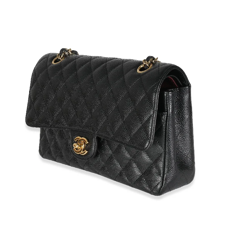 Black Quilted Caviar Medium Classic Double Flap Bag