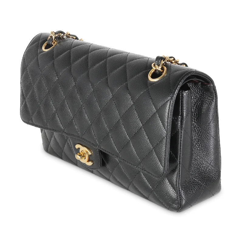 Black Quilted Caviar Medium Classic Double Flap Bag