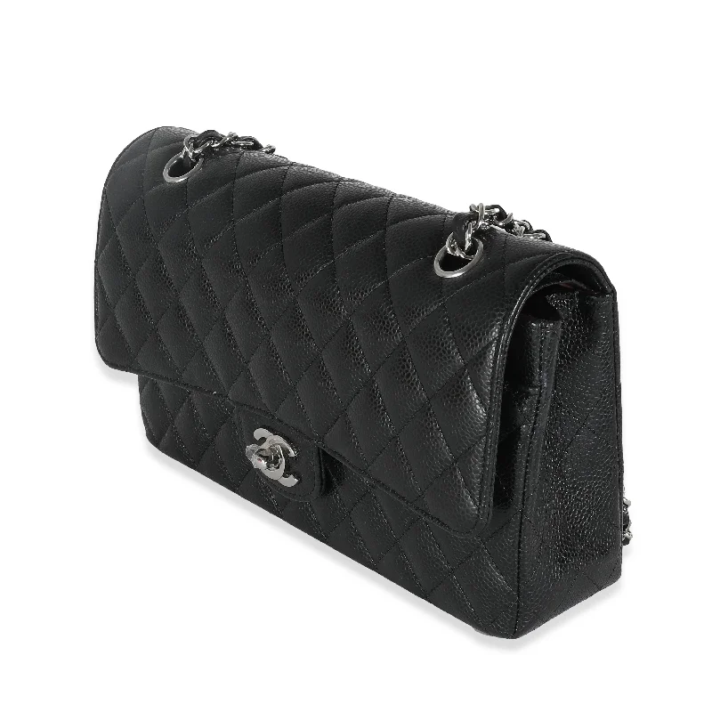 Black Quilted Caviar Medium Classic Double Flap Bag