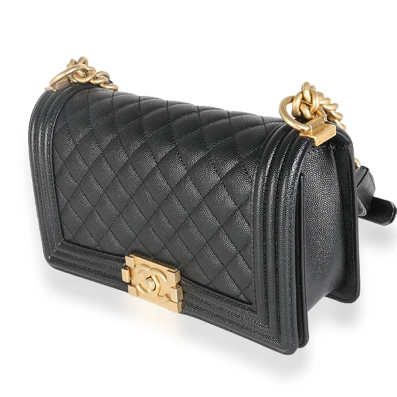 Black Quilted Caviar Medium Boy Bag