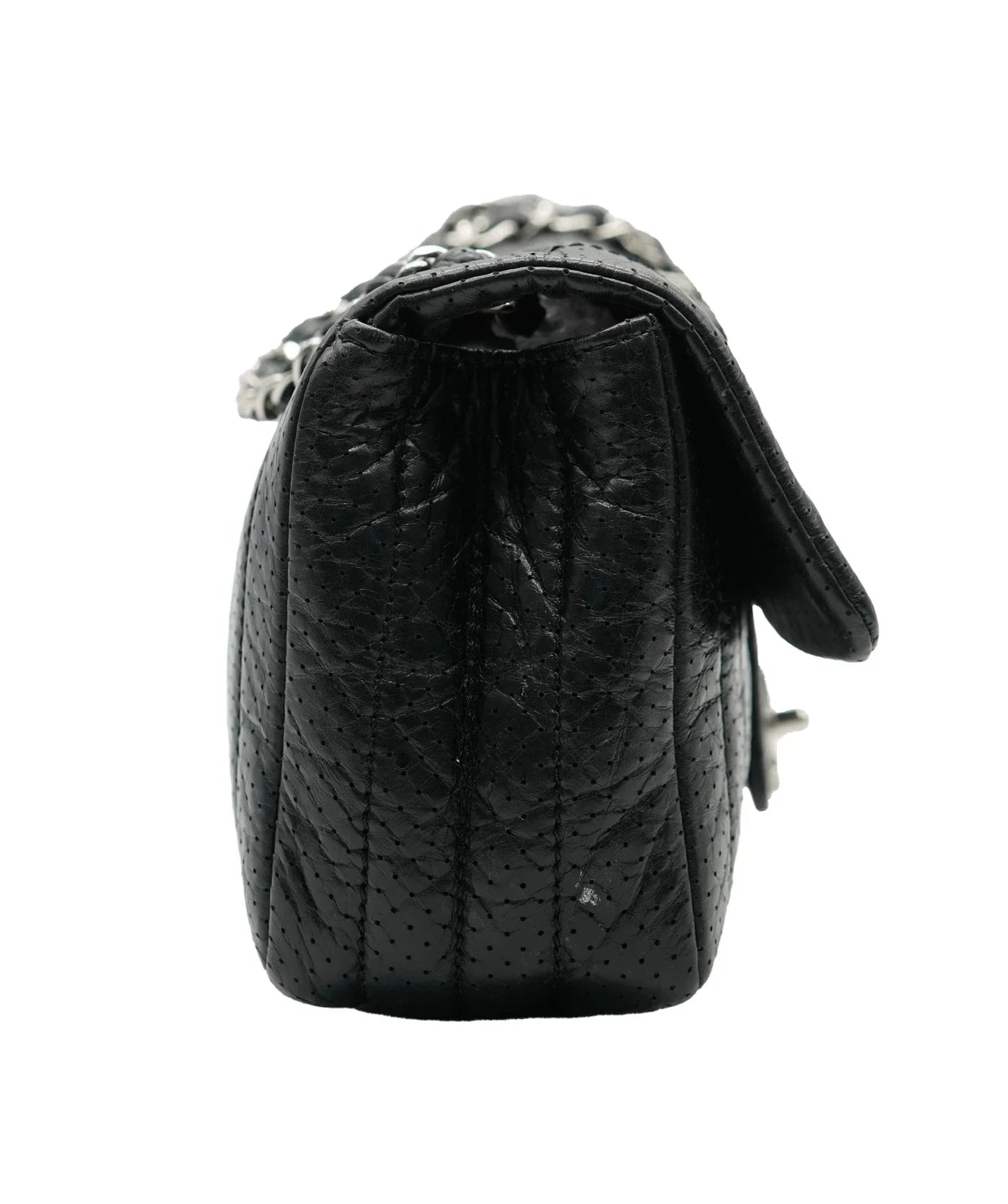 Black Perforated Calfskin Medium 50's Flap Bag