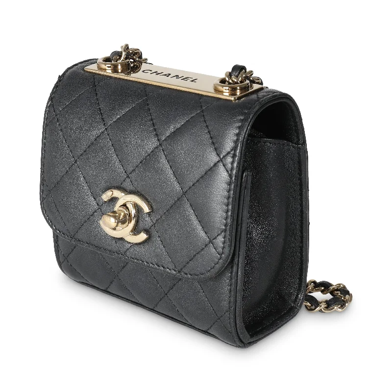 Black Quilted Lambskin Trendy CC Clutch With Chain