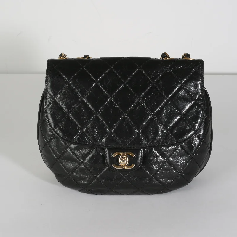 Black Glazed Quilted Calfskin Medium CC Bubble Flap Bag