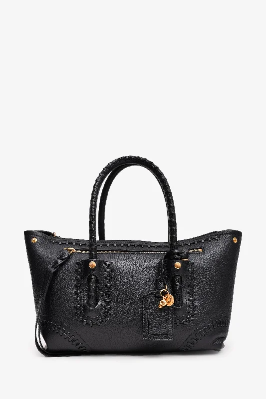 Alexander McQueen Black Leather Whipstitch Tote with Strap