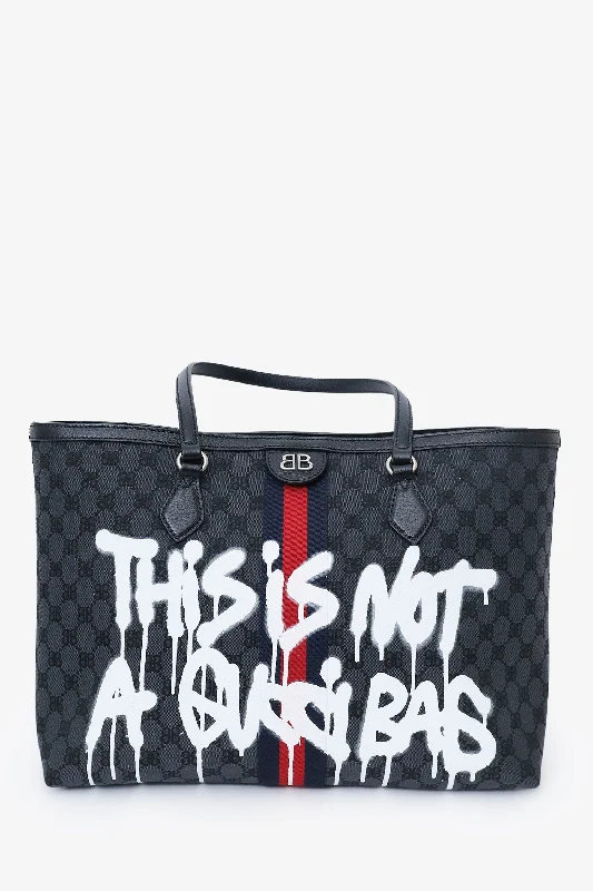 Balenciaga x Gucci Black BB Monogram Web Graffiti Medium Ophidia Shopping Tote