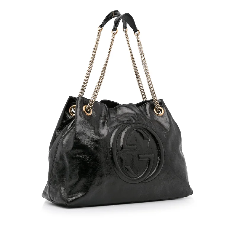 Black Gucci Medium Patent Soho Chain Tote