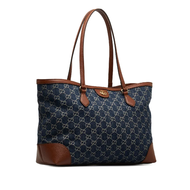 Blue Gucci Medium GG Denim Ophidia Shopping Tote