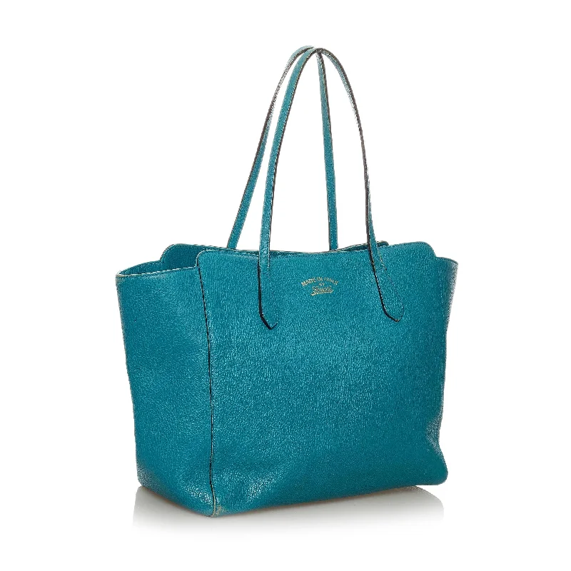 Blue Gucci Medium Swing Leather Tote Bag