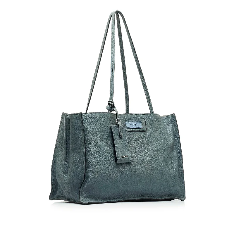 Blue Prada Glace Calf Etiquette Tote