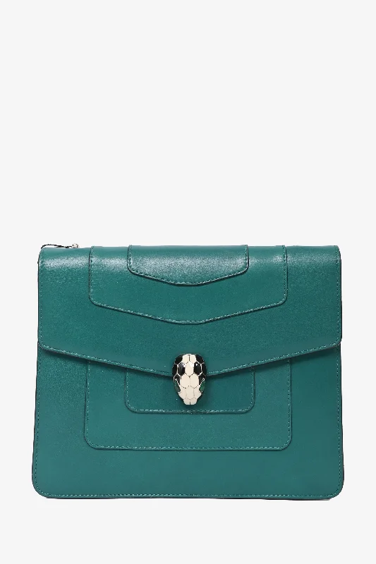 Bulgari Green Leather Medium Serpentine Forever Crossbody Bag