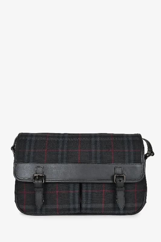 Burberry Black Tartan Canvas/Leather Tartan Messenger Bag