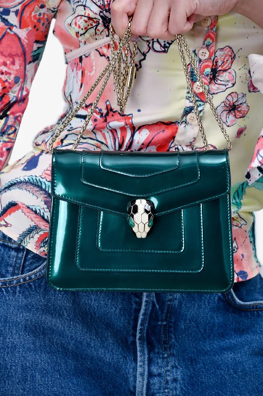 Bvlgari Green Patent Serpenti Forever Mini Chain Bag