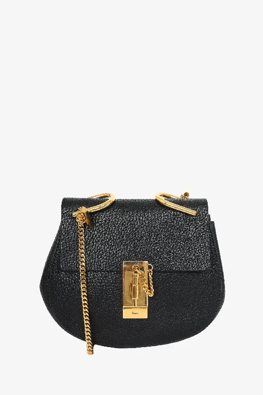 Chloe Black Grained Leather Small Drew Crossbody Bag