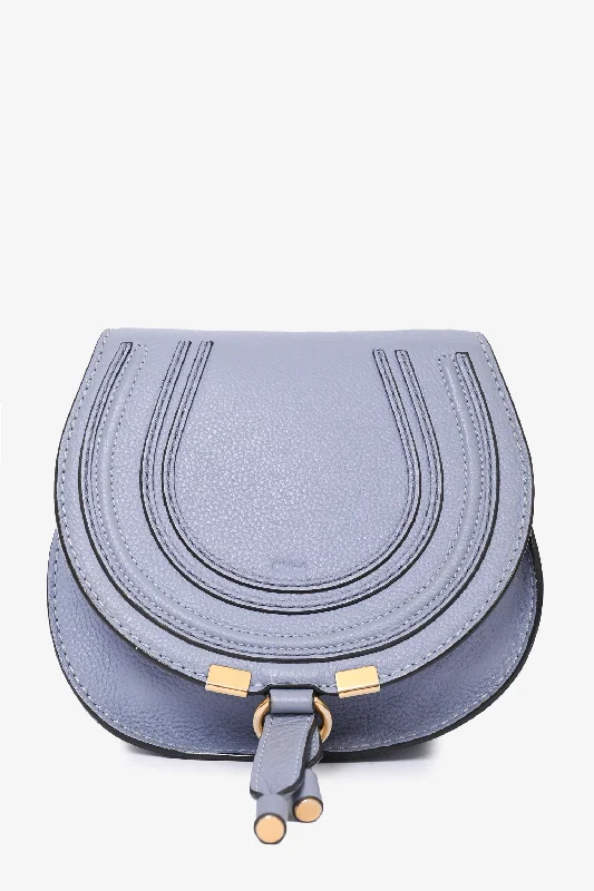 Chloe Blue Grained Leather Small Marcie Crossbody Bag