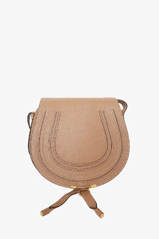 Chloe Brown Grained Leather Medium Marcie Crossbody Bag