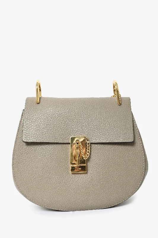 Chloe Taupe Grained Leather Small Drew Crossbody Bag