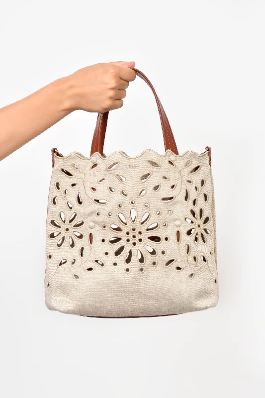 Chloe Taupe Linen 'Kamila' Tote With Strap