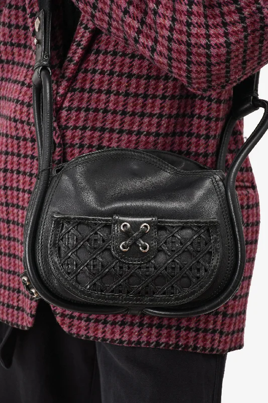 Christian Dior 2010 Black Leather Lattice Crossbody Bag (As Is)