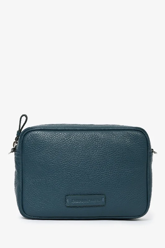 Fabiana Filippi Teal Green Grained Leather Crossbody Bag With Nylon Strap