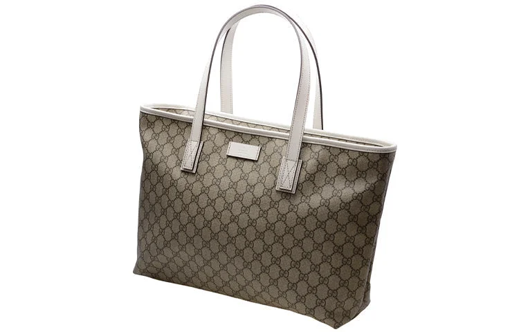 (WMNS) Gucci Logo Leather Logo Canvas Large Capacity Tote Shoulder Bag Ebony / White HandBag 211137-KGDHR-9761