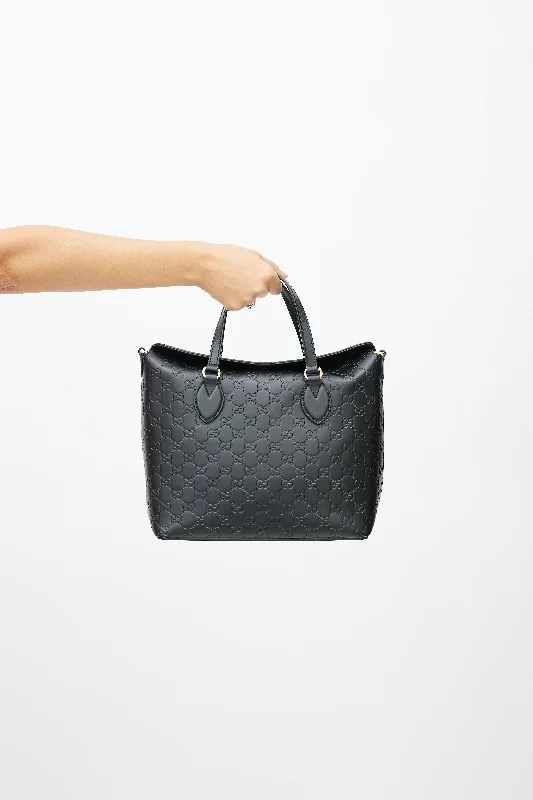 Black Guccissima Leather Foldover Shoulder Bag