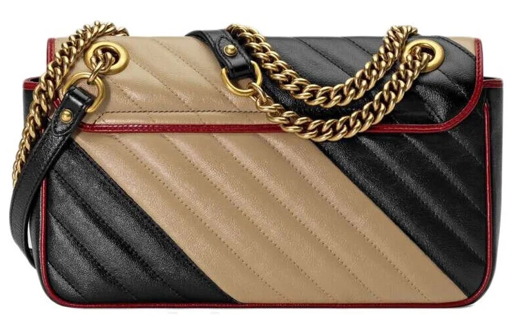 (WMNS) GUCCI Marmont Series Chain Single Shoulder Bag Beige Black 443497-0OLOX-9689