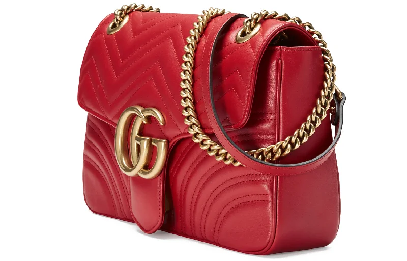 (WMNS) Gucci GG Marmont Gold Logo Distress Leather Chain Shoulder Messenger Bag Red Classic 443496-DTDIT-6433