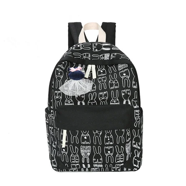 Animal Print Canvas Backpack Black