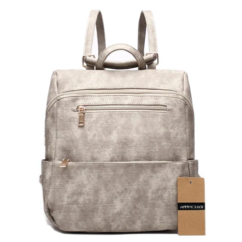 AnnaMouler Casual PU Leather School Bag Grey