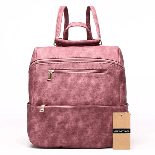 AnnaMouler Casual PU Leather School Bag Purple