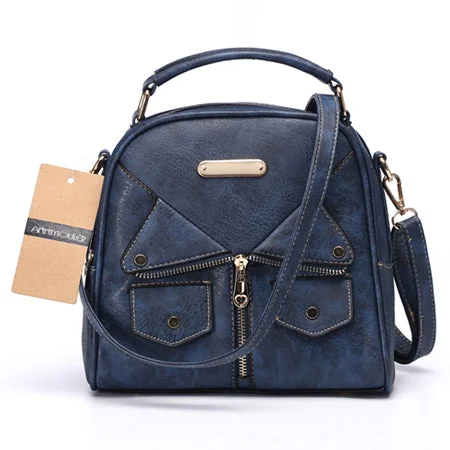 AnnaMouler Double Zipper PU Leather Handbag Blue