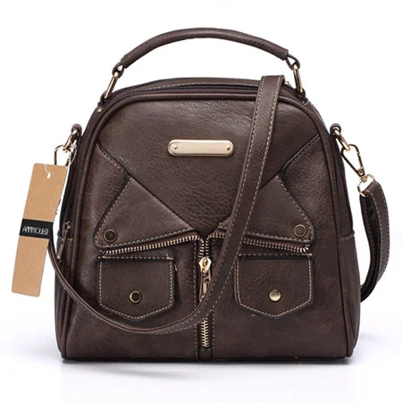 AnnaMouler Double Zipper PU Leather Handbag Coffee