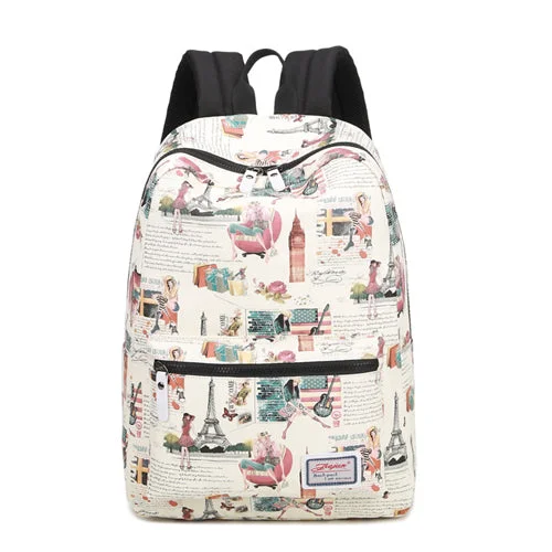 AnnaMouler Eiffel Tower Print Student School Bag Beige