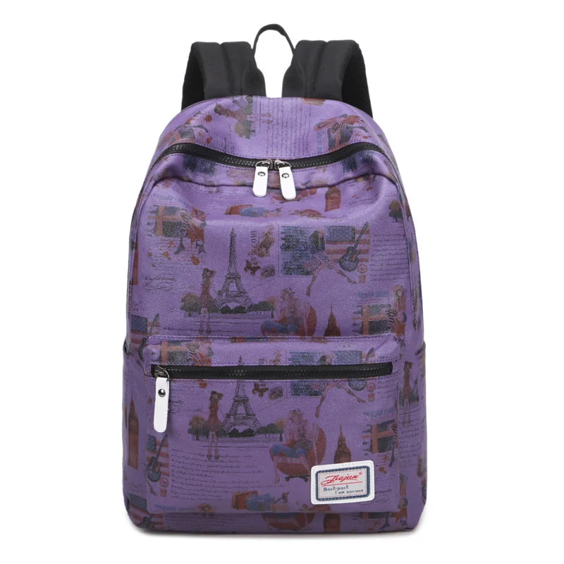 AnnaMouler Eiffel Tower Print Student School Bag Purple